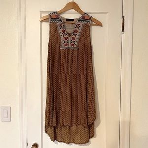 THML Boho Shift Dress with Embroidered Neckline